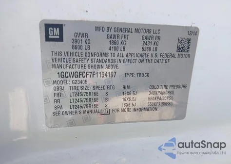 2015 Chevrolet Express 2500 Work Van from USA, damaged, VIN 1GCWGFCF7F1154197